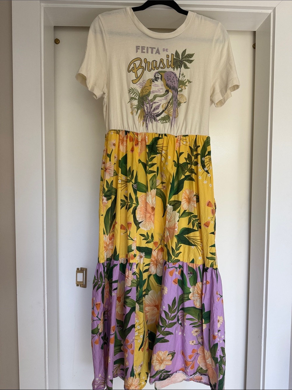 Farm Rio Tiered Tee Dress Anthropologie Mixed Poplin T-Shirt Cotton Brazil M - Picture 4 of 7